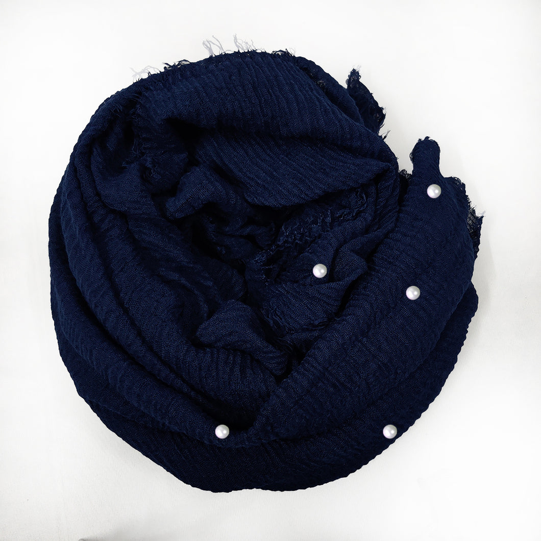 Crinkle Rusari with Pearl - Midnight blue