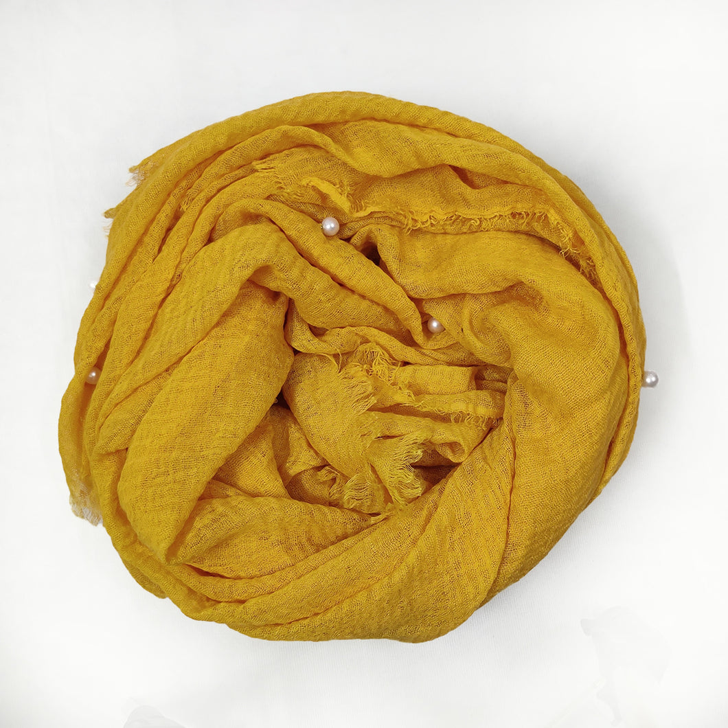 Crinkle Rusari With Pearl - Mustard Yellow