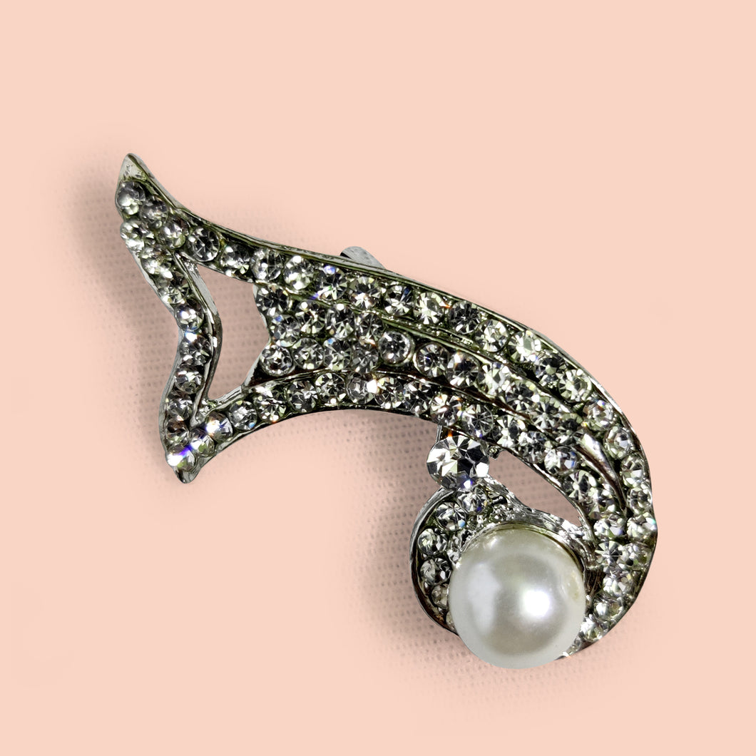 Crystal Pearl Brooch - Silver