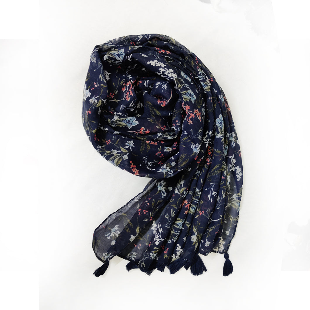 Floral Print Rusari - Navy Blue